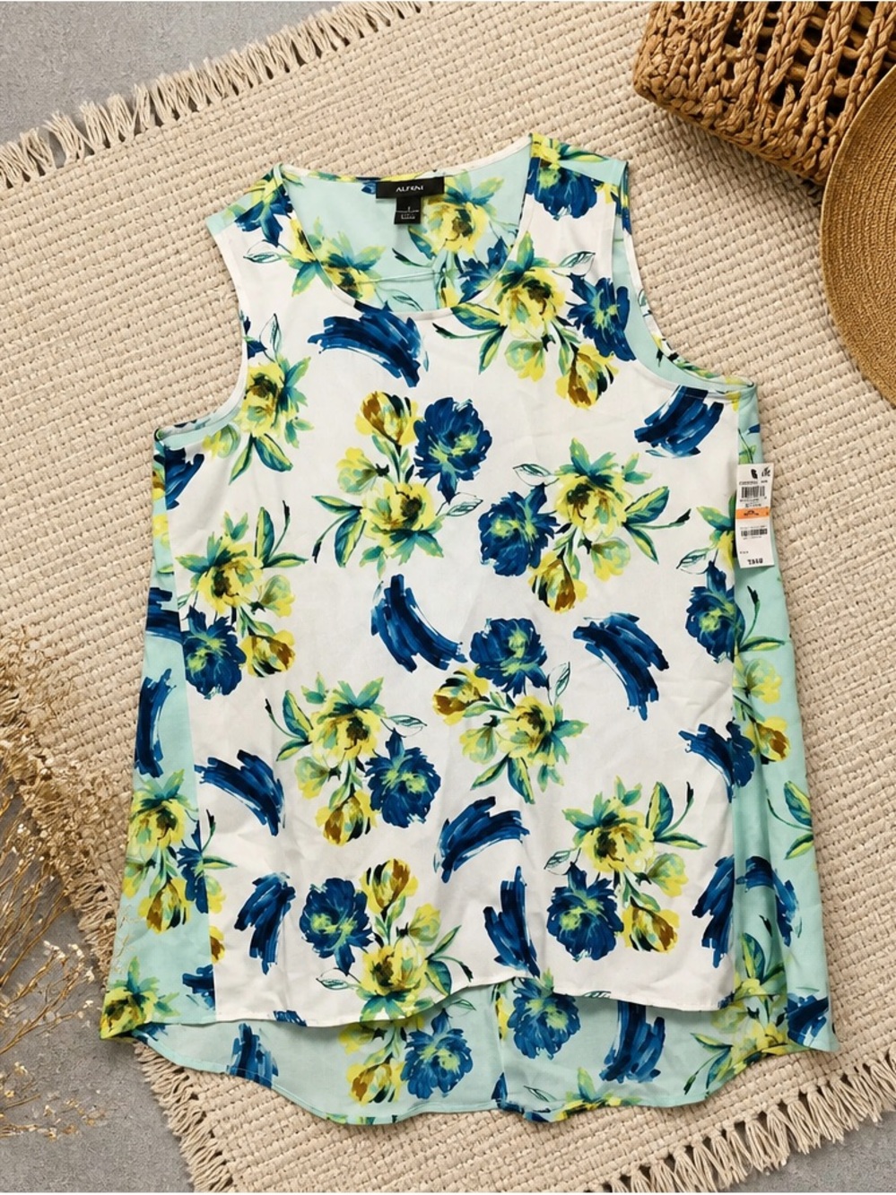 Alfani Womens Floral Hi-Lo Sleeveless Blouse Top Plus Size S